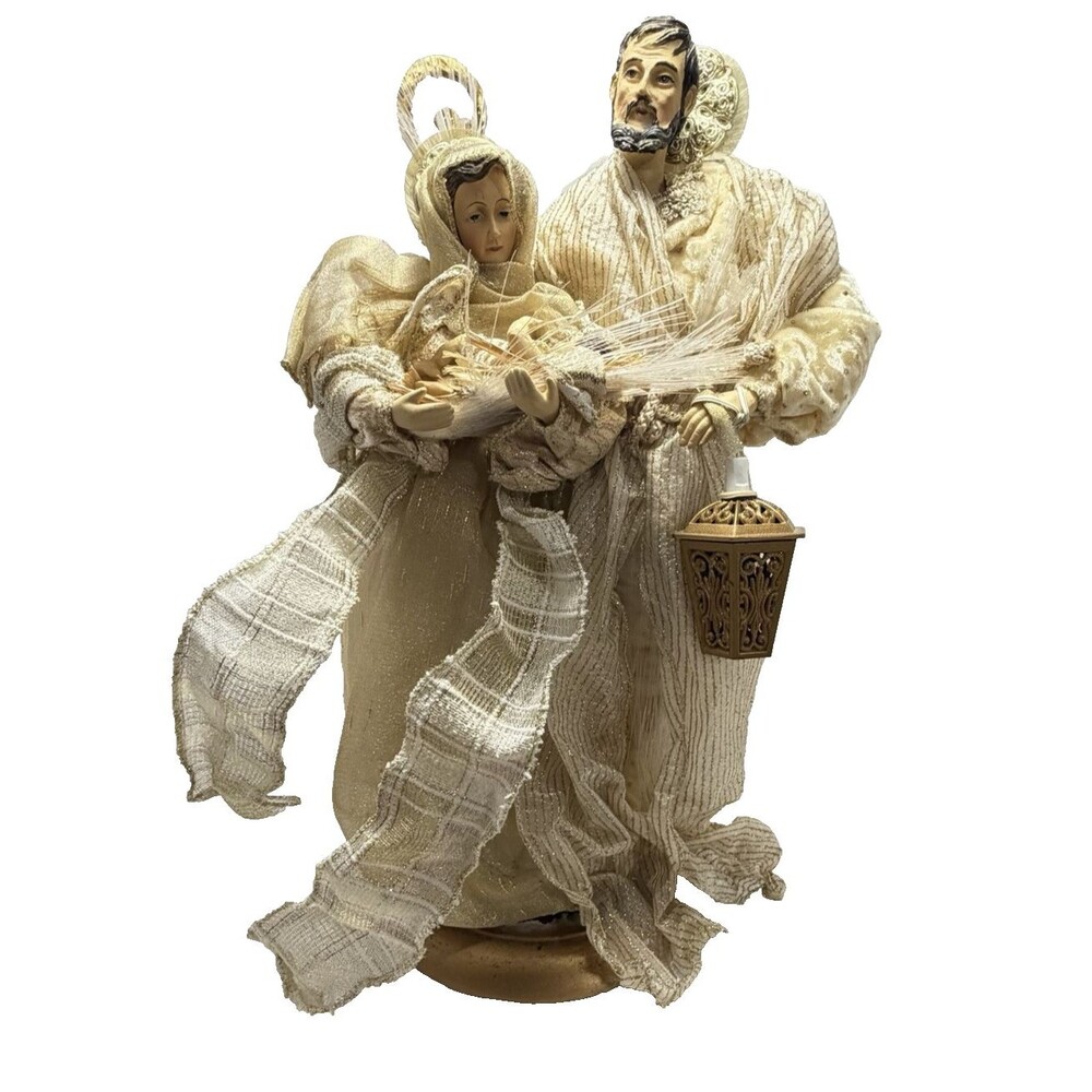 NEW Nativity Holy Family Handmade Gold/White Fabric Robes Christmas 18.5” H NWT